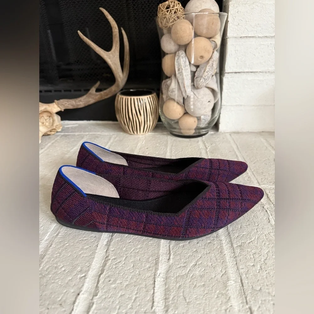 Rothys Cranberry plaid pointy toe flats sz 9.5 - Picture 4 of 8